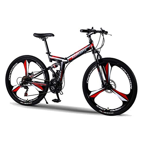 Folding Bike : Foldable MountainBike, MTB Bicycle With 3 Cutter Wheel, 8 Seconds Fast Folding Mens Women Adult All Terrain Mountain Bike, Maximum Load 180kg, 001 27stage Shift, 24 inches