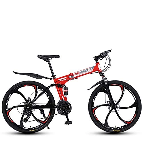 Folding Bike : Foldably Mountain Bike Shock Absorbing Spokes 26 Inch Bicycle Shift Folded Mountain Bike Adult Students Vehicle Speed 21 / 24 / 27-Red 6_26 inch 27 speed