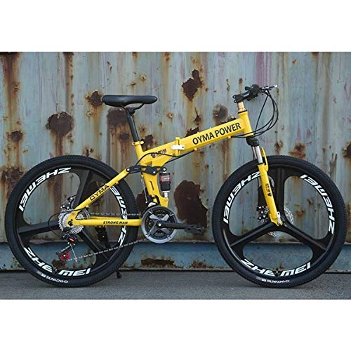 Folding Bike : Folding 26" / 26inch Folding Mountain Bike, 21 / 24 / 27 speed, Unisex, Steel Frame 6 Spokes Integrated Wheel, Premium Full Suspension, 7, 24speed