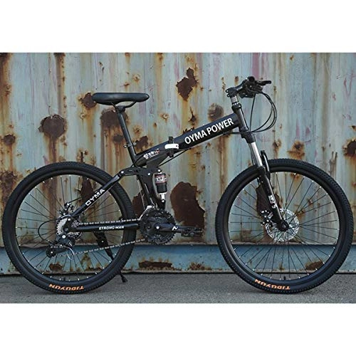 Folding Bike : Folding 26" / 26inch Folding Mountain Bike, 21 / 24 / 27 speed, Unisex, Steel Frame Spoke wheel Integrated Wheel, Premium Full Suspension, Black, 21speed