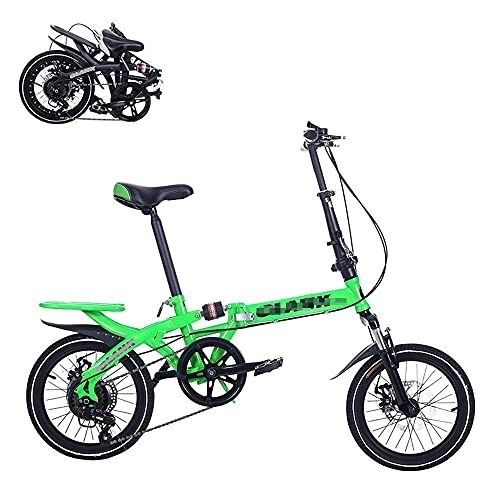 Folding Bike : Folding Adult Bicycle 14-Inch Labor-Saving Shock-Absorbing Commuter Bicycle 6-Speed Variable Speed Quick Folding Adjustable Double Disc Brake 4 Colors, Safe And Comfort