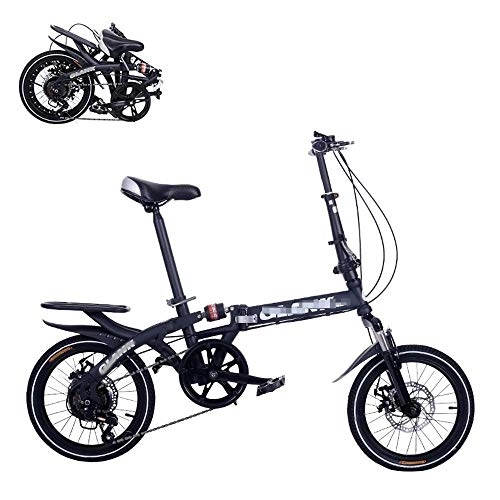 Folding Bike : Folding Adult Bicycle, 16-inch 6 Variable-speed Labor-saving Shock-absorbing Bicycle, Front and Rear Double Disc Brakes, Fast Folding Portable Commuter Bicycle (Black)