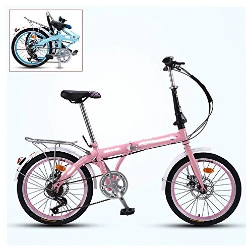 Folding Bike : Folding Adult Bicycle, 20-inch 7-speed Ultra-light Portable Bicycle, Adjustable Seat Handle, Double-disc Brake, 3-step Quick Folding (including Gifts) (Pink)