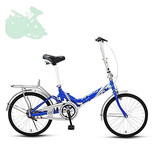 Folding Bike : Folding Adult Bicycle, 20-inch Quick-folding Bicycle with Adjustable Handlebar and Seat, Shock-absorbing Spring, Labor-saving Big Crankset, 7 Colors (Blue)