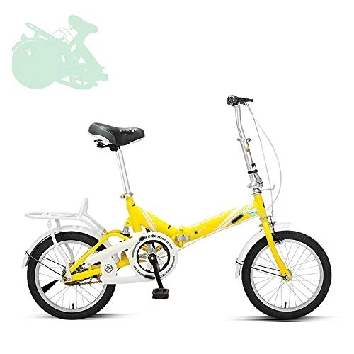 Folding Bike : Folding Adult Bicycle, Quick Folding Adjustable Handlebar and Seat, Central Shock-absorbing Spring, Comfortable and Widened Riding Cushion, 16 / 20 Inch (Yellow 16)