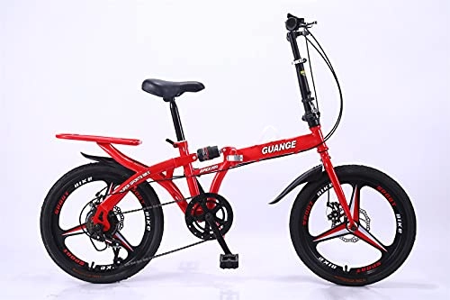 Folding Bike : Folding Bicycle 20 / 16 Inches, The Saddle Is Light And Comfortable, Suitable for Adult Men, Women, Teenagers, Shoppers, Disc Brakes (Dual Shock Absorbers), Red, 20 inches