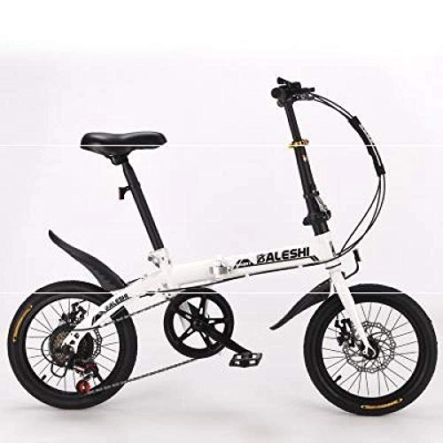 Folding Bike : Folding Bicycle Aluminum Alloy Material 16 Inch Aluminum Front and Rear Disc Brake-White_14 inch_Variable Speed
