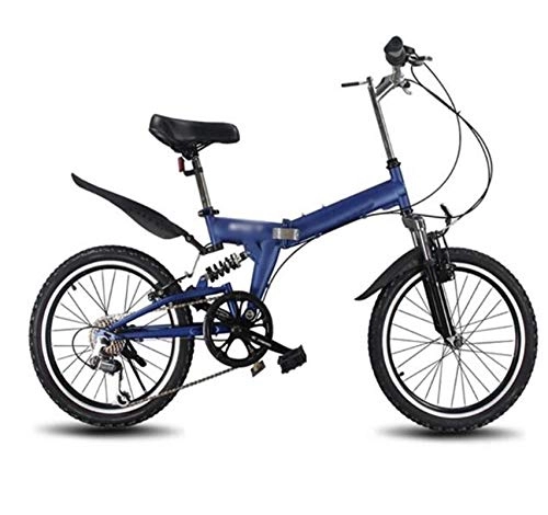 Folding Bike : Folding bicycle, front and rear double brakes, 20-inch wide-wheeled 6-speed mountain bike (Blue)
