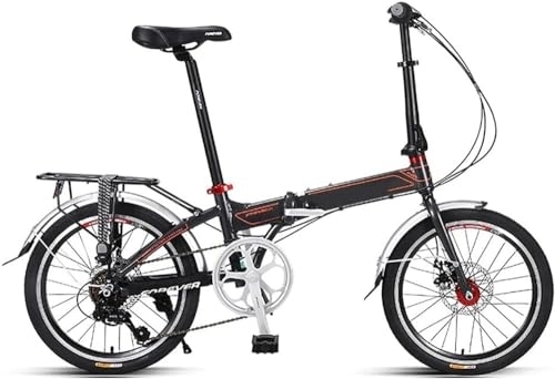Folding Bike : Folding Bicycle Lightweight Alloy Folding City Bike Bicycle, Foldable Bicycle Small Unisex Folding Bicycle 7-Speed Variable Speed, Adult Portable Bicycle City Bicycle (Color : Black, Size : 20Inch)
