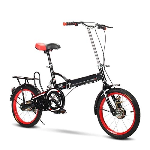 Folding Bike : Folding Bicycle, Lightweight Carbon Steel Folding City Bike - 16 Inch Men And Women Double V Brake Shock Absorber Variable Speed Portable Bicycle, Black