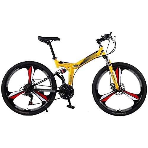 Folding Bike : Folding Bicycle Mountain Bike 24 And 26 Inch High Carbon Steel Double Disc Brake Adult Exercise Mountain Bicycle, Yellow, 26 inch21speed