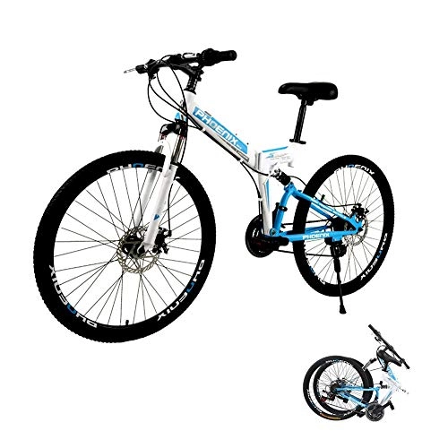 Folding Bike : Folding Bicycle Mountain Bike 24 Inches 24 Speed Road Bike Folding Bikes Mtb Snow Beach Bicycle Double Disc Brake Sport Bicycles Mountain Bicycle Multiple Colour ( Color : Blue , Size : 26inch )