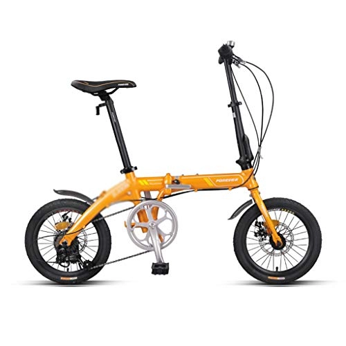 Folding Bike : Folding Bicycle Speed Bicycle 16 Inch Bicycle Small Bicycle, High Carbon Steel Frame, 7-speed Transmission System, The Best Gift (Color : Yellow, Size : 133 * 30 * 104cm)