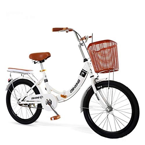 Folding Bike : Folding Bicycle Ultra-light Suspended Folding Bicycle with Basket, Folding Variable Speed Shopping Bicycle for Adult Students and Ladies, White