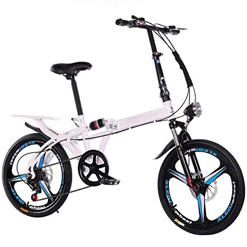 Folding Bike : Folding Bicycle Variable Speed Mountain Bike Carbon Steel Frame Portable Damping Bicycle for Student Men And Women, White, 16inch