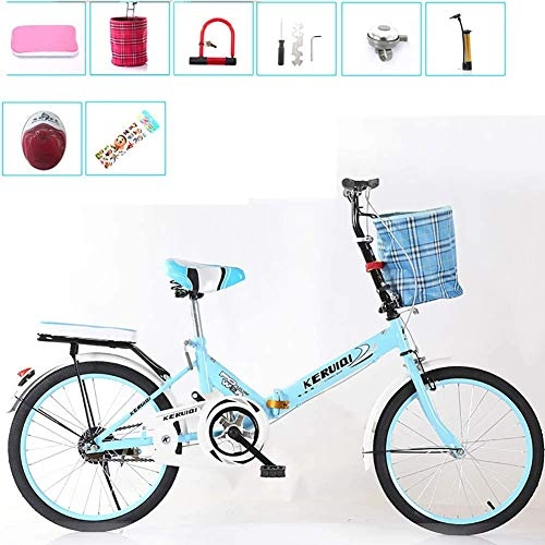 Folding Bike : Folding Bicycle Women'S Light Work Adult Adult Ultra Light Variable Speed Portable Adult 20 Inch Small Student Male Bicycle Folding Bicycle Bike Carrier, 20IN Bicicletas de carretera, Blue