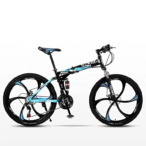 Folding Bike : Folding Bicycles, 24 26-Inch Mountain Bike High Carbon Steel Aluminium Alloy Outdoor Bicycle for Daily Use Trip Long Journey, Blue, 24Inch