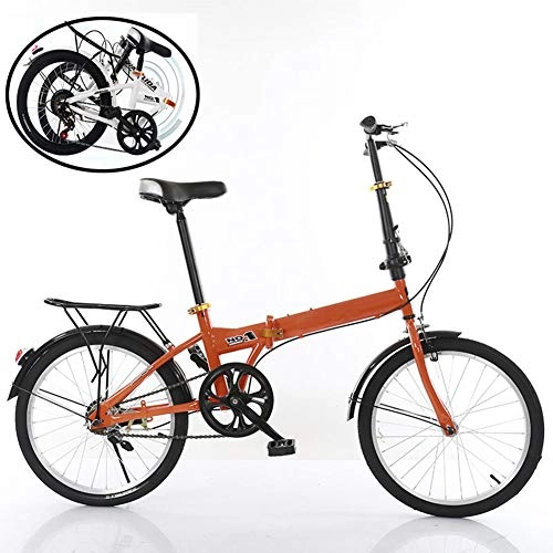 Folding Bike : Folding Bike 20in High Tensile Steel Mini Bicycle Compact Bikes for Students Office Workers, Orange