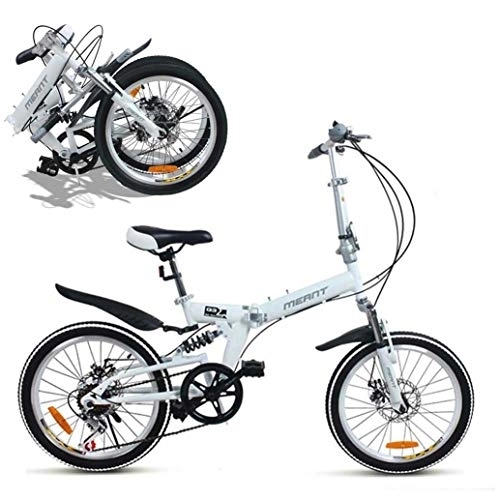 Folding Bike : Folding Bike, 20inch 7 Speed Portable Bicycle, Double Disc Brakes Mountain Bikes Urban Commuters for Adult Teens