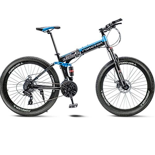 Folding Bike : Folding Bike, 24 / 26 Inch Adult Mountain Bike 27-Speed Bicycle, Dual Suspension Frame Off-Road Bike, High-Carbon Stee MTB, Black Blue, 26 Inch