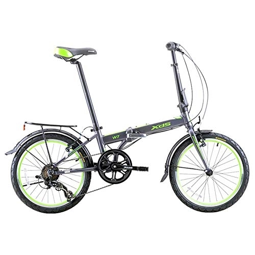 Folding Bike : Folding Bike, Adults Foldable Bicycle, 20 Inch 6 Speed Aluminum Alloy Urban Commuter Bicycle, Lightweight Portable, Bikes with Front and Rear Fenders, Light Blue FDWFN (Color : Green)
