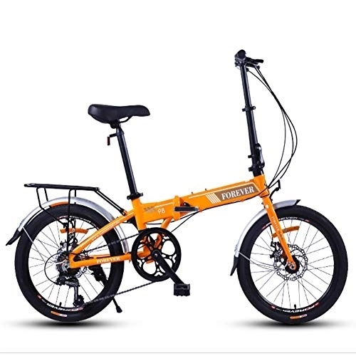 Folding Bike : Folding Bike, Adults Women Light Weight Foldable Bicycle, 20 Inch 7 Speed Mini Bikes, Reinforced Frame Commuter Bike, Aluminum Frame, Orange FDWFN (Color : Orange)
