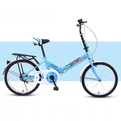 Folding Bike : Folding Bike Bicycle for Adult Shock-absorb Bicycle 20 Inch Adult Student Single Variable Speed Bicyclee Lightweight Bike ( Color : Blue , Size : Single speed )