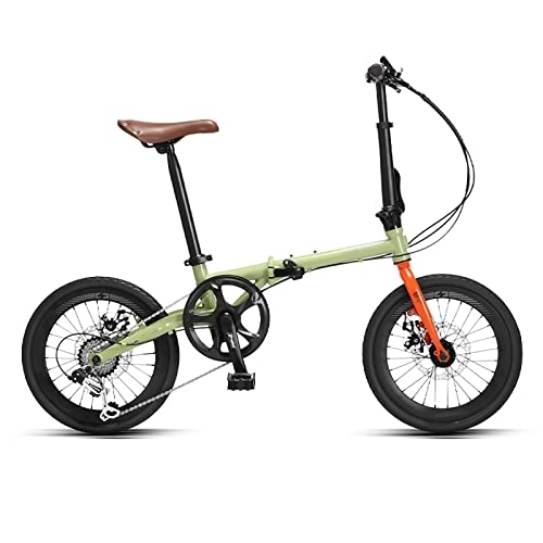 Folding Bike : Folding Bike Foldable Bicycle with 7 Speed Shimano Gears 16-inch Easy Folding City Bicycle with Disc Brake, 16 * 1-3 / 8 Tire, youth green