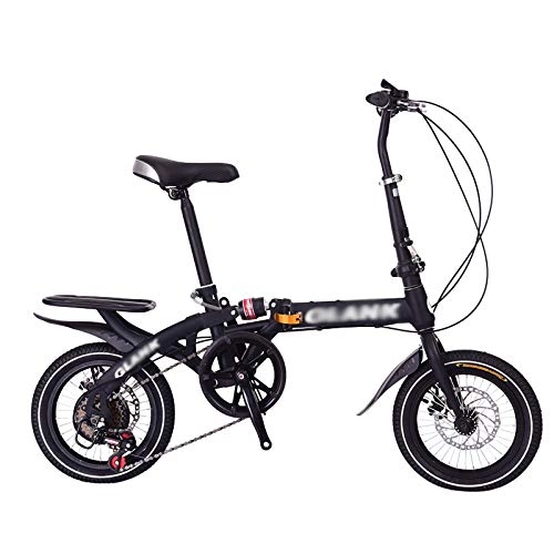 Folding Bike : Folding Bike for Adult 6Speed 16Inch 30 Spoke Mini Lightweight Foldable Bicycle Mountain Bike with High Carbon Steel Frame with Disc Brake Rear Rack, Black, 16inch