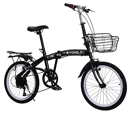 Folding Bike : Folding Bike for Adults, 20 Inch Folding Bike with Variable Speed, Foldable Men's and Women's Bicycles, Suitable for Outdoor Excursions Black