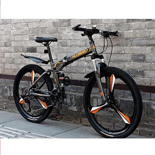 Folding Bike : Folding Bike for Adults, Adult Mountain Bike, High-Carbon Steel Frame Dual Full Suspension Dual Disc Brake, Outdoor Bicycle for Daily Use Trip Long Journey, 24Inch