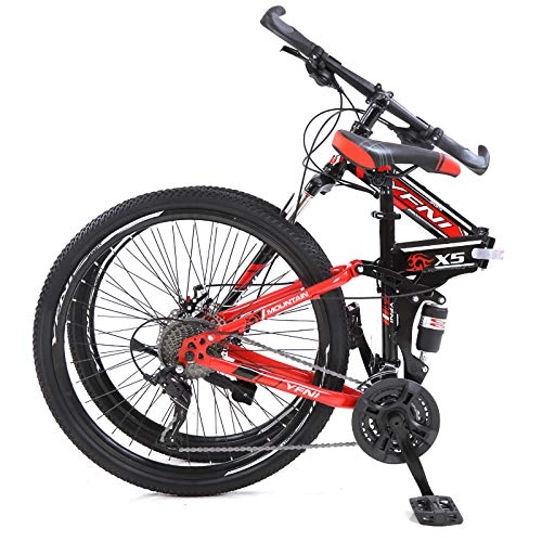 Folding Bike : Folding Bike for Adults, Mini Lightweight Foldable Bicycle 26Inch 21 Speed 3 Spoke Wheel, High Carbon Steel Frame Bike with Disc Brake Rear Rack
