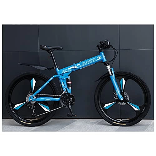 Folding Bike : Folding Bike for Adults, Mountain Bikes 24 26 Inches Three Knife Wheel Mountain Bicycle Dual Disc Brake Bicycle Pad / Blue / 21 / 24inches
