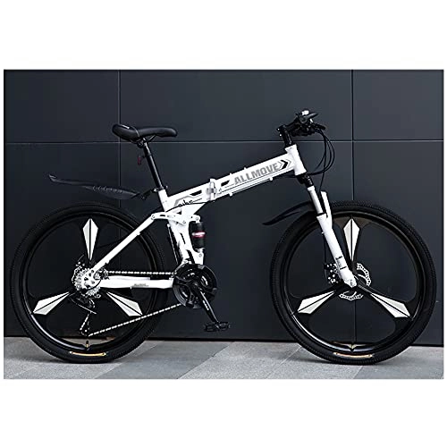 Folding Bike : Folding Bike for Adults, Mountain Bikes 24 26 Inches Three Knife Wheel Mountain Bicycle Dual Disc Brake Bicycle Pad / Gray / 30 / 24inches