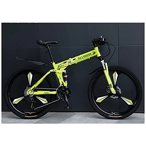 Folding Bike : Folding Bike for Adults, Mountain Bikes 24 26 Inches Three Knife Wheel Mountain Bicycle Dual Disc Brake Bicycle Pad / Green / 21 / 24inches