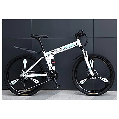 Folding Bike : Folding Bike for Adults, Mountain Bikes 24 26 Inches Three Knife Wheel Mountain Bicycle Dual Disc Brake Bicycle Pad / White / 21 / 26inches