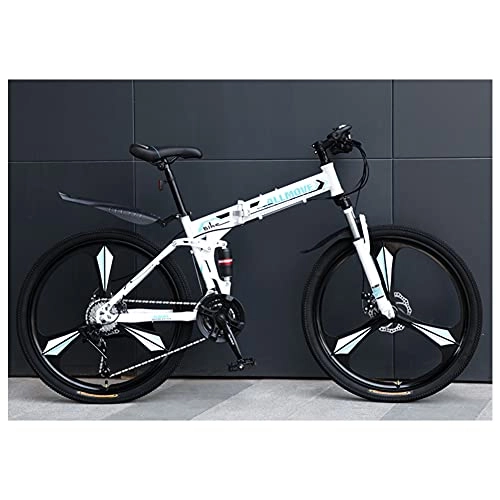 Folding Bike : Folding Bike for Adults, Mountain Bikes 24 26 Inches Three Knife Wheel Mountain Bicycle Dual Disc Brake Bicycle Pad / White / 24 / 26inches