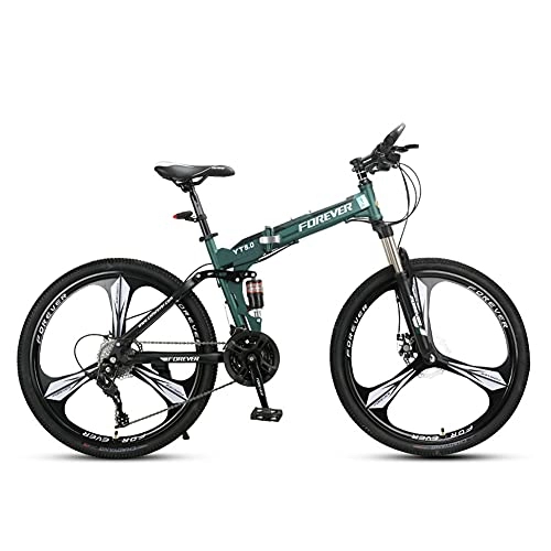 Folding Bike : Folding Bike for Adults, Mountain Bikes 26 Inches Three Knife Wheel Mountain Bicycle Dual Disc Brake Bicycle / Green