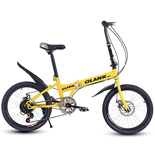 Folding Bike : Folding Bike for Ladies and Men, 20in Lightweight Alloy Folding City Bike Bicycle Adult Ultra Light Variable Speed Portable Adult Small Student Male Bicycle Folding Carrier Bicycle Bike, Yellow, 20in
