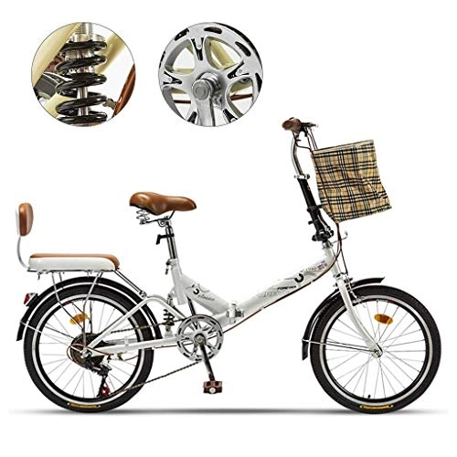 Folding Bike : Folding bike, lightweight folding bike for women and adults with variable speed, for students at home, travel and work, 150 x 65 x 95 cm, white.
