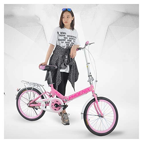 Folding Bike : Folding Bike Unisex Child 20in Single Speed Leisure Folding City Bicycle Portable Suitable for Height 135-175cm Off-Road Foldable Bike, pink