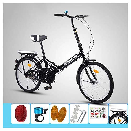 Folding Bike : Folding Bike Variable Speed Unisex Student Suitable for Height 140-180 cm Portable 20 Inches Damping Foldable Bike, black