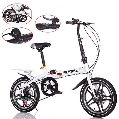 Folding Bike : Folding Bikes Portable Bicycle Women's Lightweight One Wheel Adult Ultra Lightweight Folding Bicycle Lightweight Shopping Cart Strong Safety Performance Adjustable Design, White