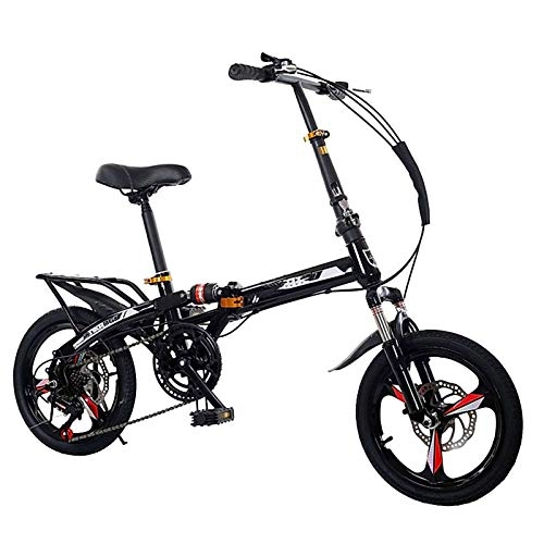 Folding Bike : Folding City Bike, 7 Speed Gears, Lightweight Iron Frame, Foldable Compact Bicycle with Anti-Skid and Wear-Resistant Tire, for Teens & Adults, 16 / 20-inch Wheels-black-16inch