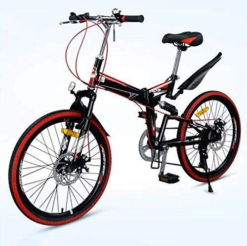 Folding Bike : Folding Mountain Bicycle Bike Adult Lightweight Unisex Men City Bike 22-inch Wheels Aluminium Frame Ladies Shopper Bike With Adjustable Seat 7 speed Disc brake-Red