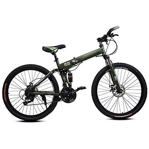 Folding Bike : Folding Mountain Bike, 26 inch High Carbon Steel Frame Full Suspension MTB Bike, 21 Speed Dual Disc Brake Adults Folding Bike