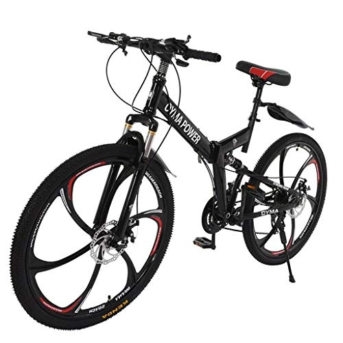 Folding Bike : Folding Mountain Bike 26-Inch Wheel 21 Speed High Carbon Steel Double Disc Brake Full Suspension Anti-Slip MTB