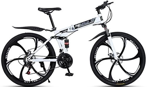 Folding Bike : Folding Mountain Bike 26 Inches, 21-Speed High Carbon Steel Frame, Dual Disc Brakes Folding Bikes for Adults, Anti-Slip Shock-Absorbing Mountain Bike, for Men Women White, 26 inches