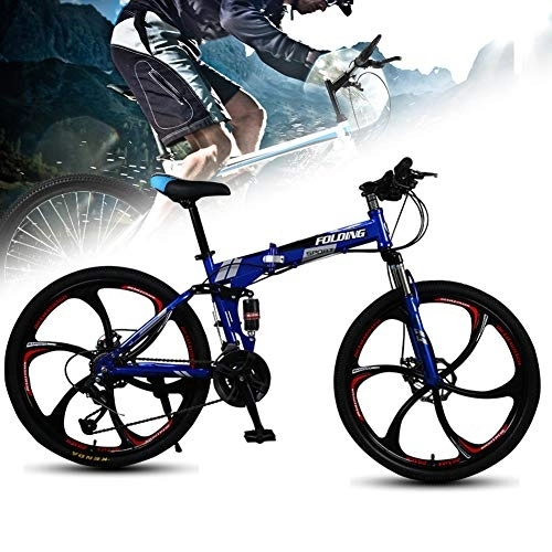 Folding Bike : Folding Mountain Bike Bicycle, Double Shock-Absorbing, Variable Speed Portable City Bicycle Adult Student, 26 Inch 27-Speed, Blue, Blue, 24 inch 24 speed B