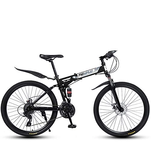Folding Bike : Folding Mountain Bike Bicycle for Adult Men And Women, High Carbon Steel Dual Suspension Frame, PVC Pedals And Rubber Grips-black_24 speed-26 inches